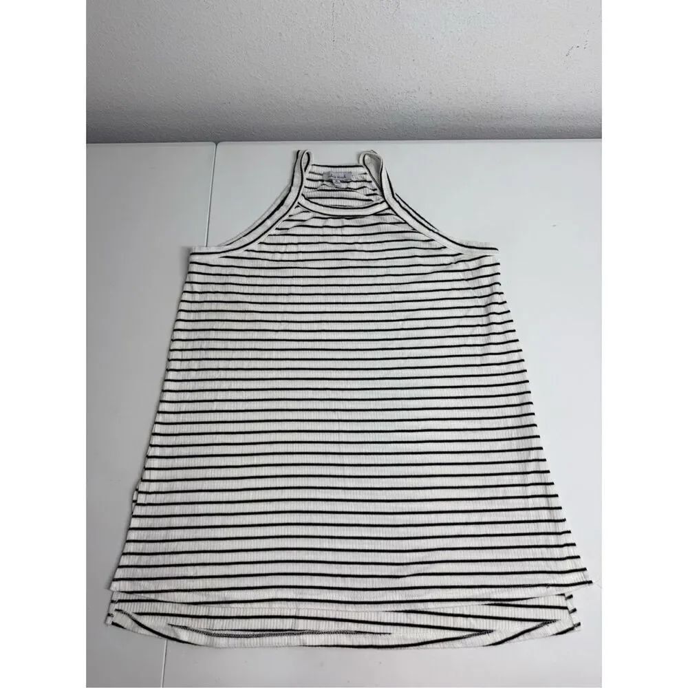 White Birch Women’s Striped Ribbed Tank Top White Black Size M